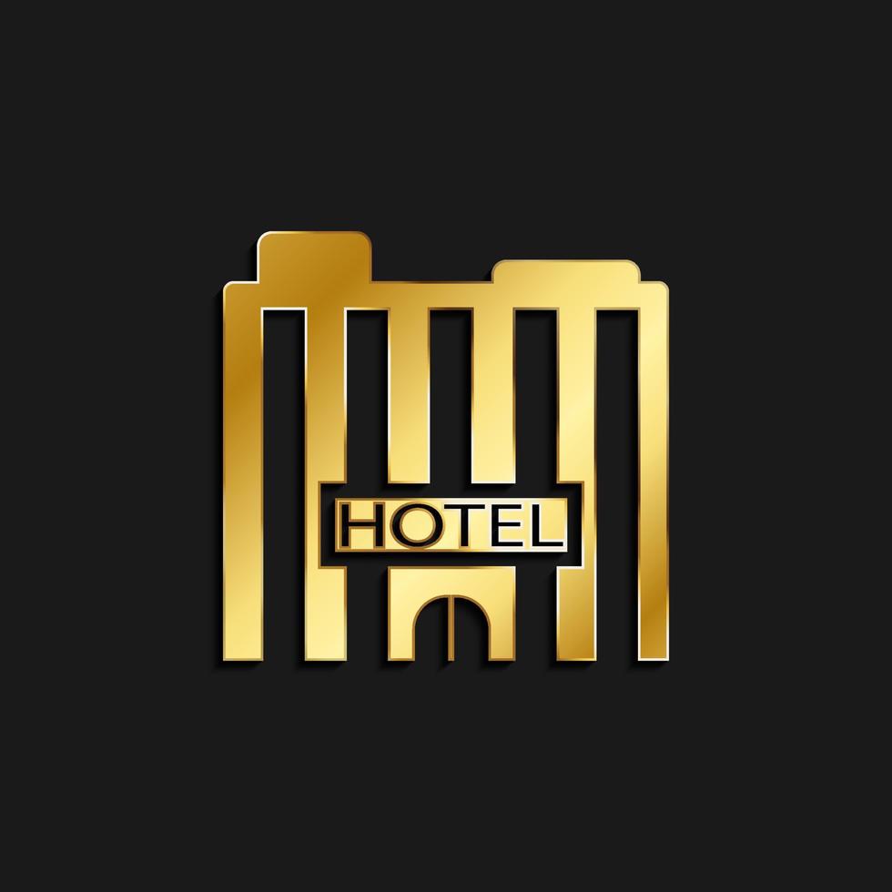 hotel, icono oro icono. vector ilustración de dorado estilo en oscuro antecedentes