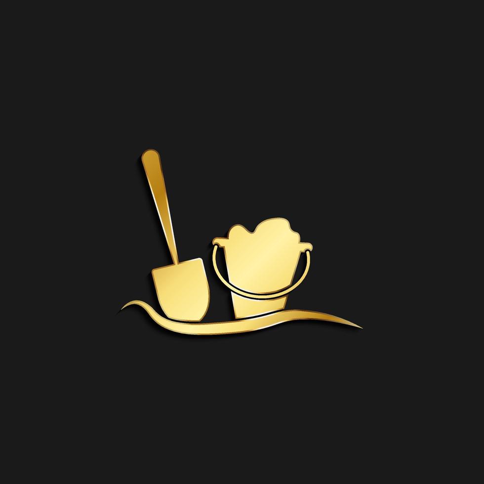 Sand, beach, icon, bucket gold icon. Vector illustration of golden style on dark background