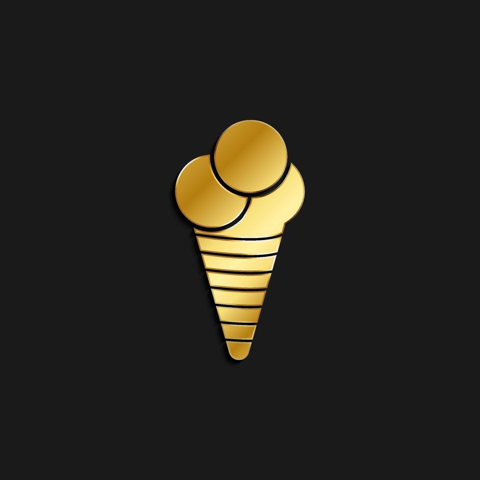 Ice, cream, icon gold icon. Vector illustration of golden style on dark background