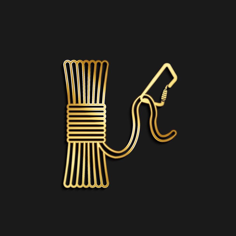 Alpinist, rope, icon gold icon. Vector illustration of golden style on dark background