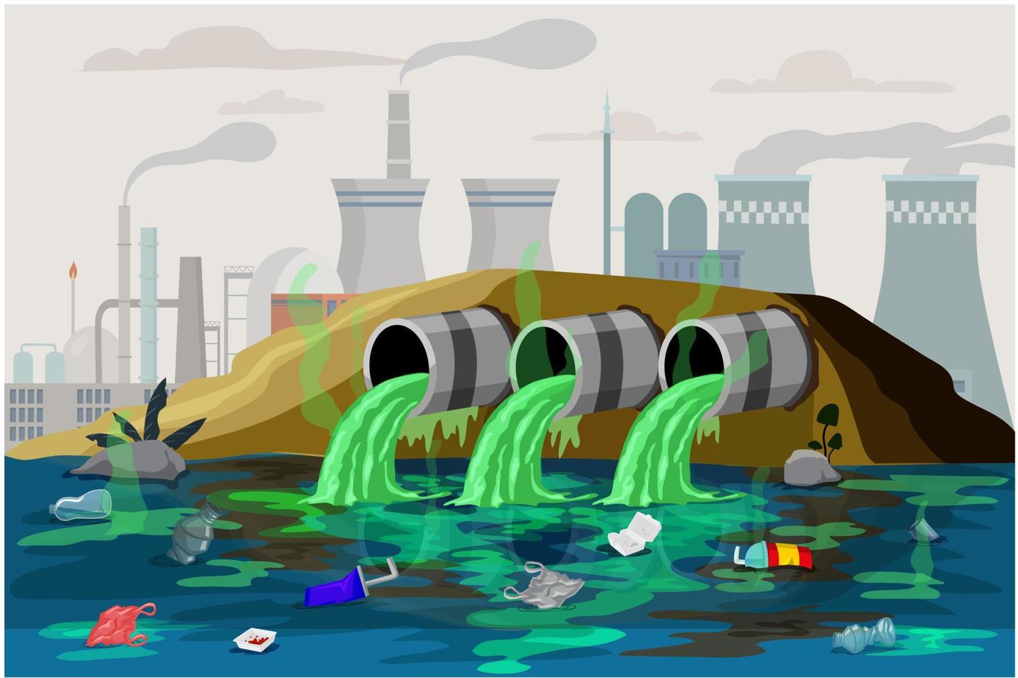 agua contaminación un ambiental desastre concepto vector ilustración