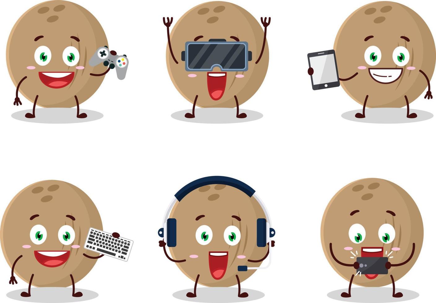 marrón Coco dibujos animados personaje son jugando juegos con varios linda emoticones vector