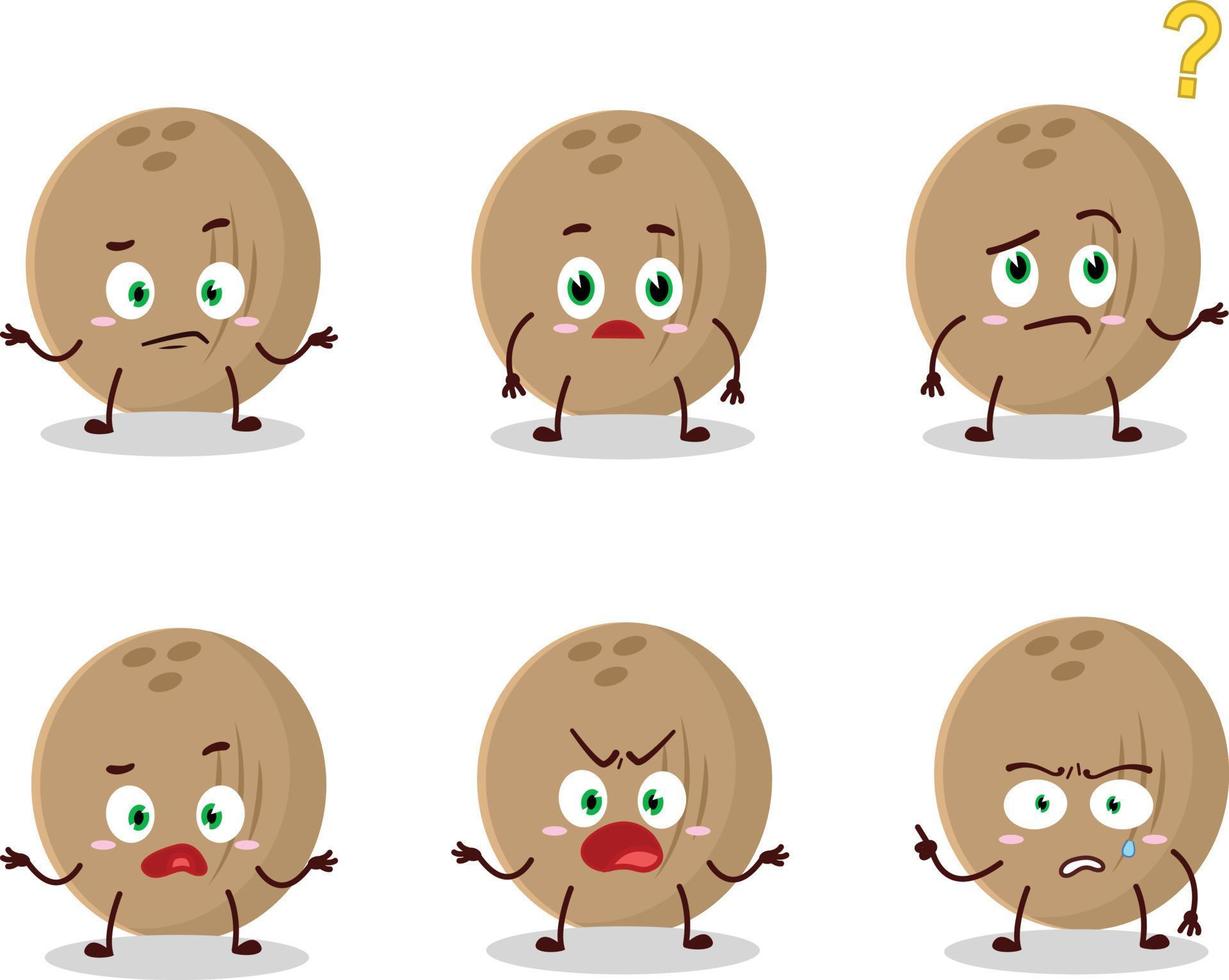 Cartoon character of brown coconut with what expression vector