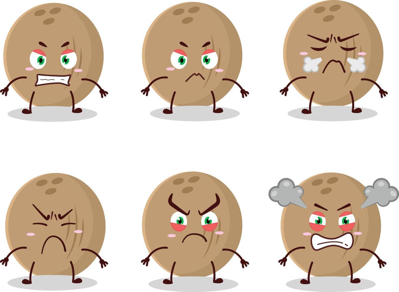 Brown coconut cartoon character with various angry expressions vector