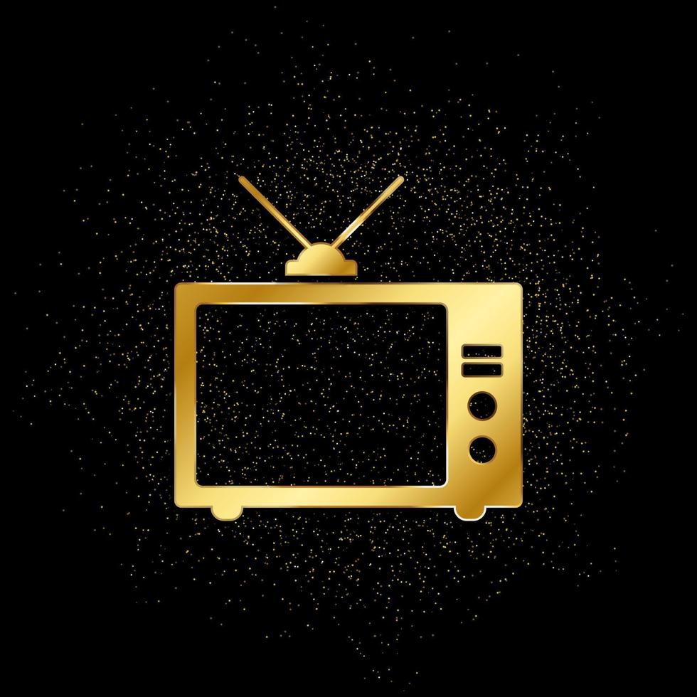 old tv gold icon. Vector illustration of golden particle background. gold icon