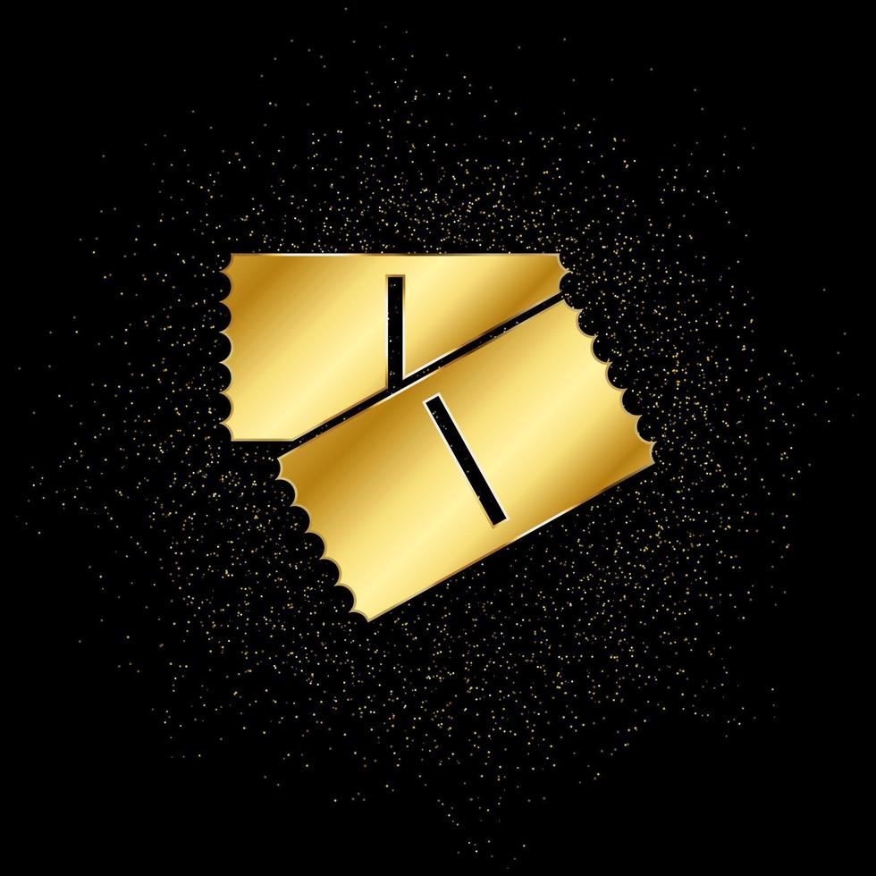 tickets gold icon. Vector illustration of golden particle background. gold icon