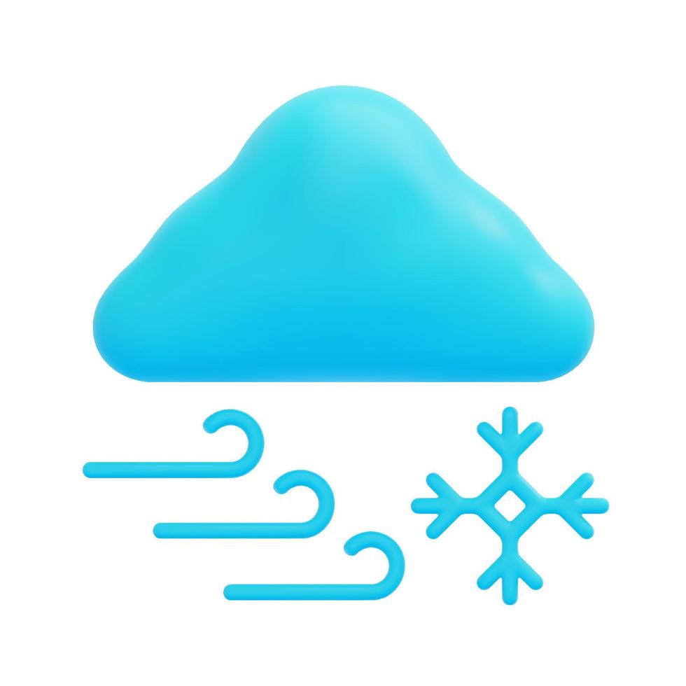 3d cloud and snowflake icon vector. Isolated on white background. 3d weather, meteorology, forecast and nature concept. Cartoon minimal style. 3d blizzard icon vector render illustration.