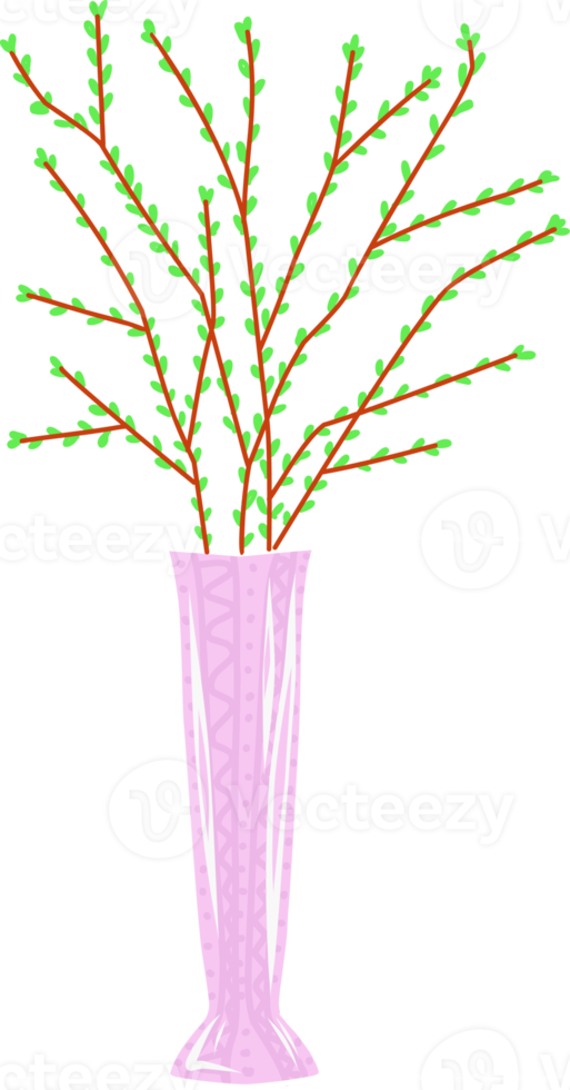 wilg Afdeling in vaas. wilg zegels. voorjaar Pasen symbool. palm zondag. png