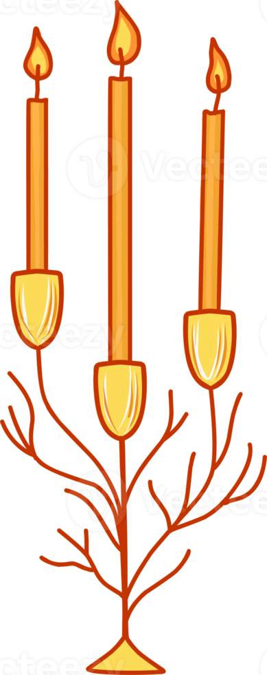 golden candlestick for three candles. tall Easter candles. hand drawn.simple drawing of a candlestick png