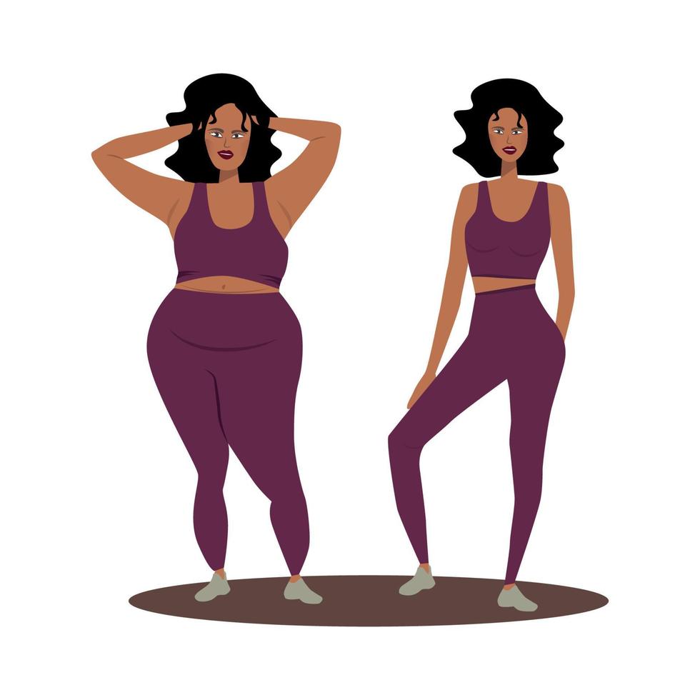 Illustration two girl one of them is body positive the other goes in for sports vector