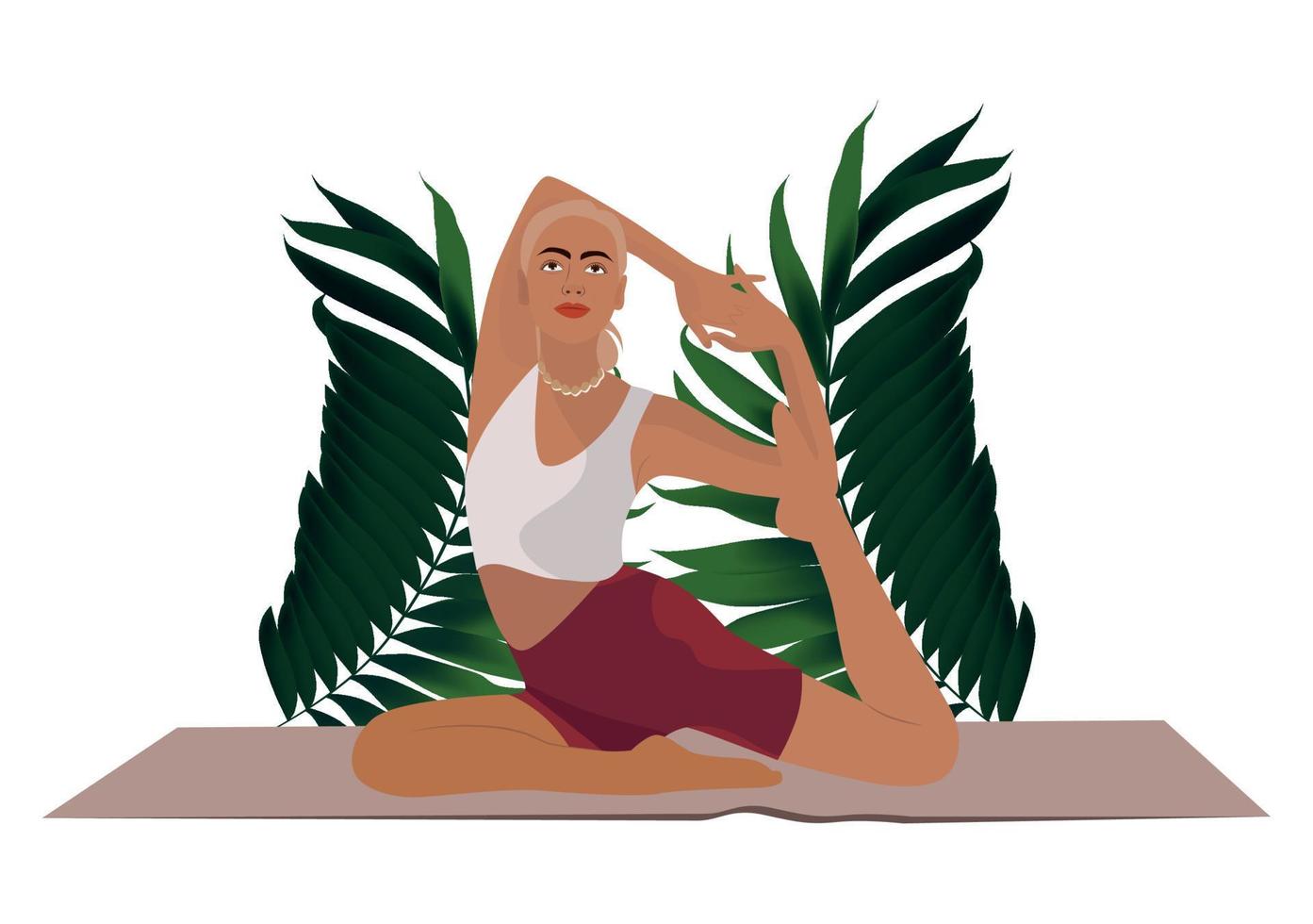 Yogi girl meditates on the rug in a pose vector