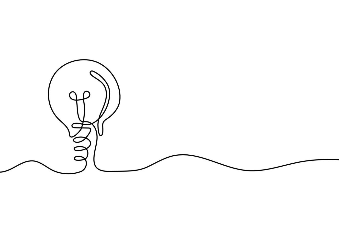 Continuous line drawing. Light bulb of a yellow business ideas concept. Vector illustrations