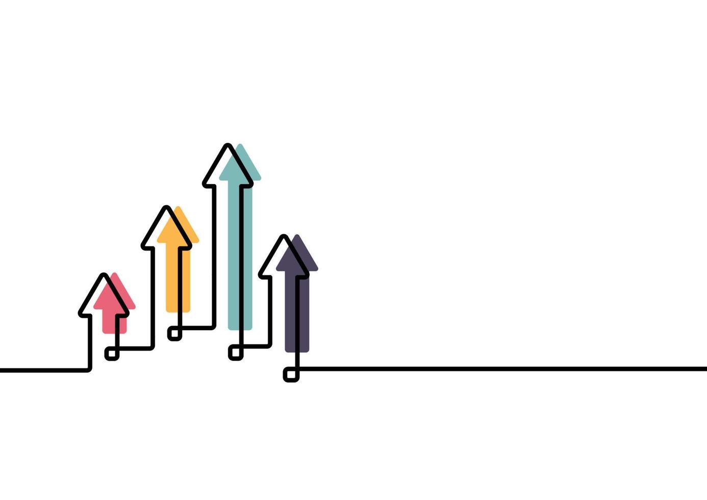 Continuous line drawing of growth arrows. Business concept. Vector illustration