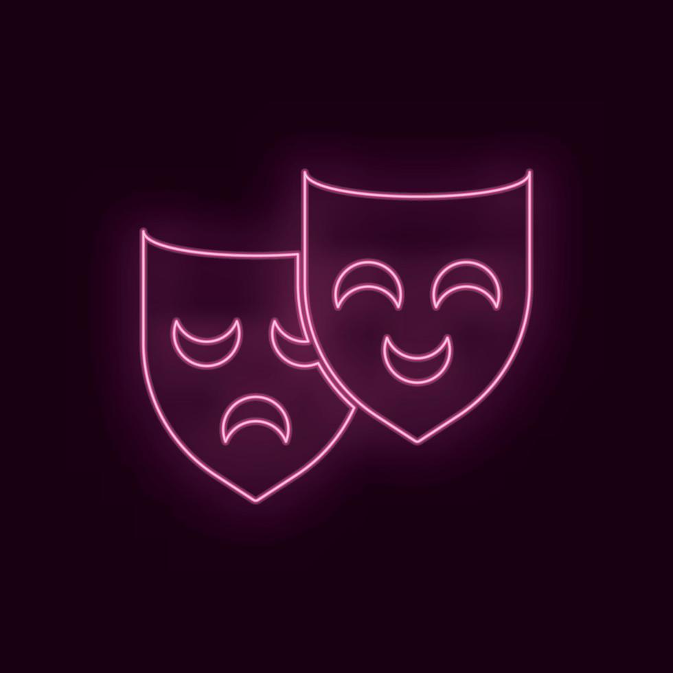 Theatrical masks, neon, icon. Theater ruby color neon ui ux icon. Theater sign logo vector - Vector on white background