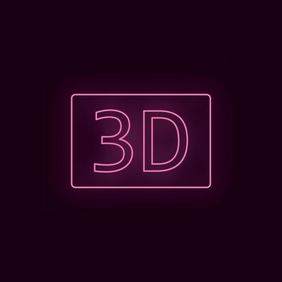 3d movie, neon, icon. Theater ruby color neon ui ux icon. Theater sign logo vector - Vector on white background