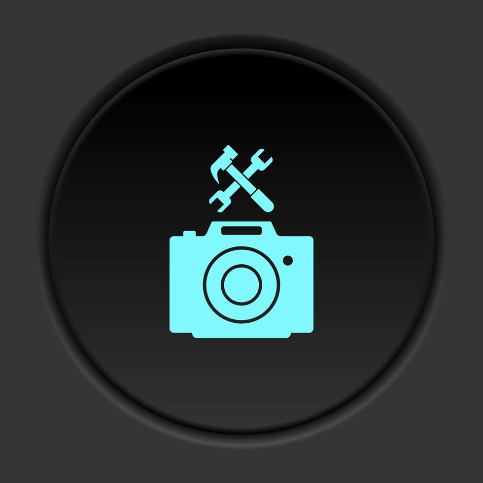 Dark button icon hammer options camera. Button banner round badge interface for application illustration on darken background vector