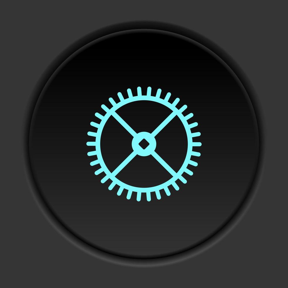 Dark button icon clock gear engine gear. Button banner round badge interface for application illustration on darken background vector