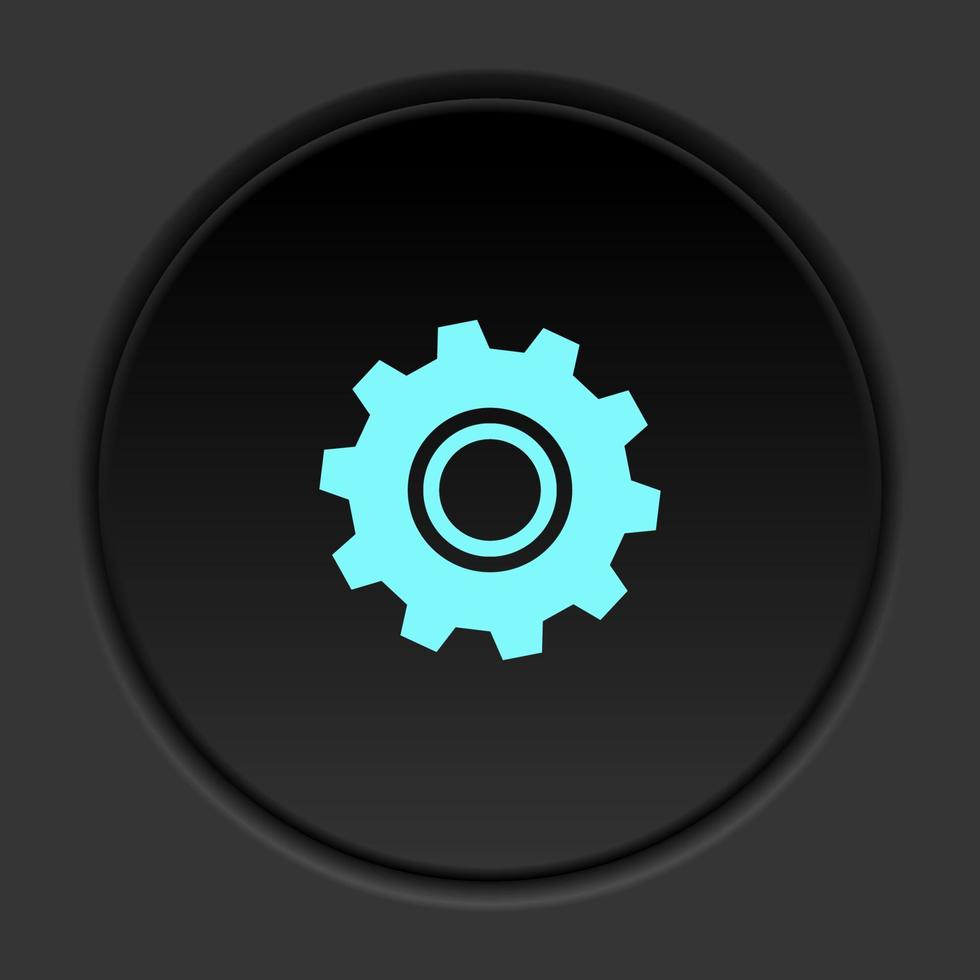 Dark button icon Gear. Button banner round badge interface for application illustration on darken background vector