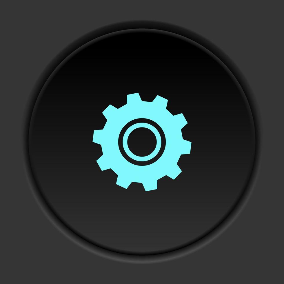 Dark button icon Gear. Button banner round badge interface for application illustration on darken background vector