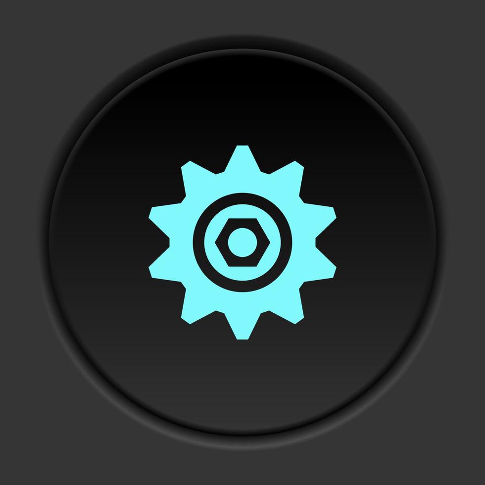Dark button icon cog cogwheel. Button banner round badge interface for application illustration on darken background vector