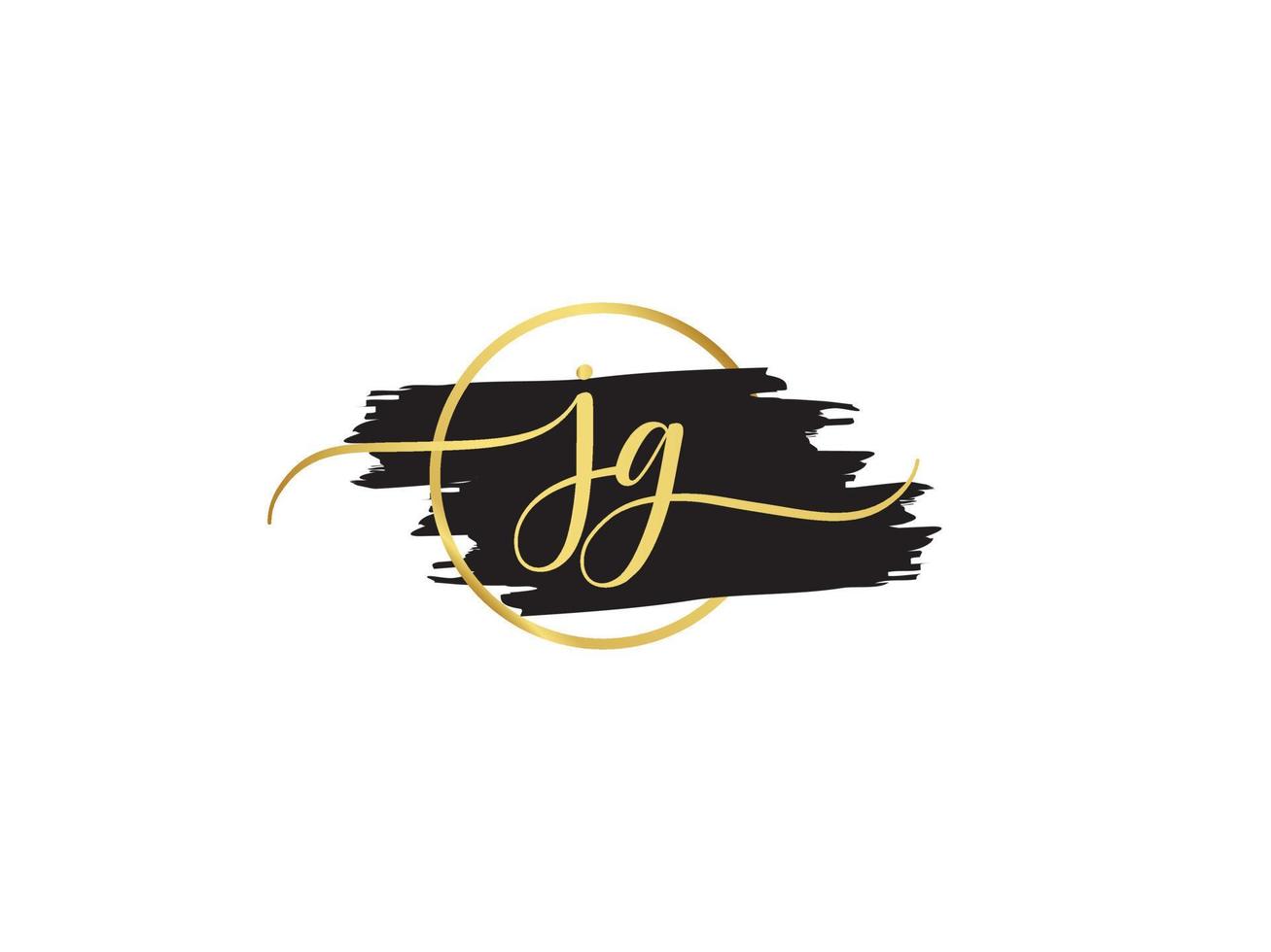 Monogram JG Signature Logo, Luxury Jg Brush And Golden Signature logo vector