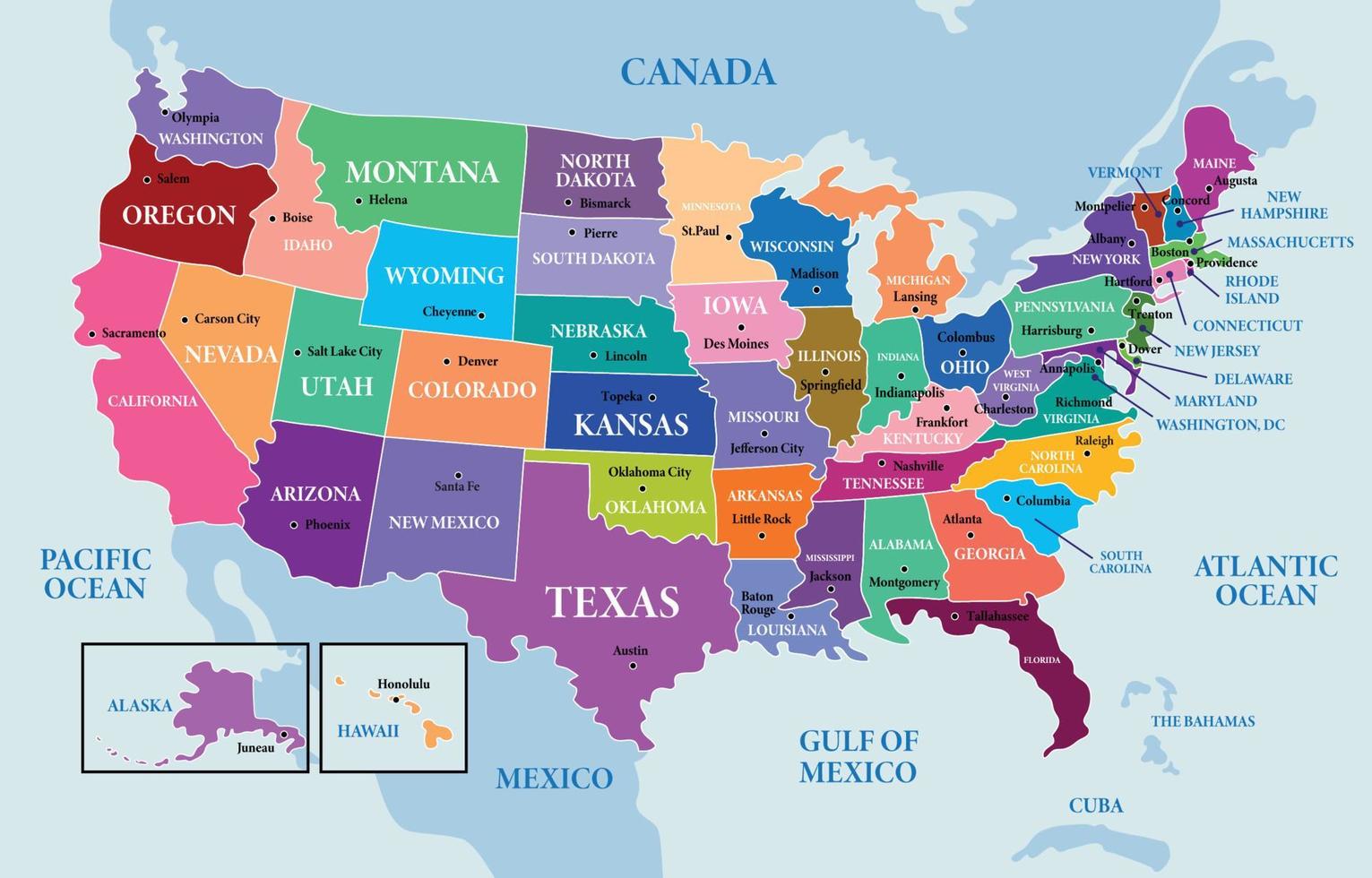 United States Of America Map Region Template vector