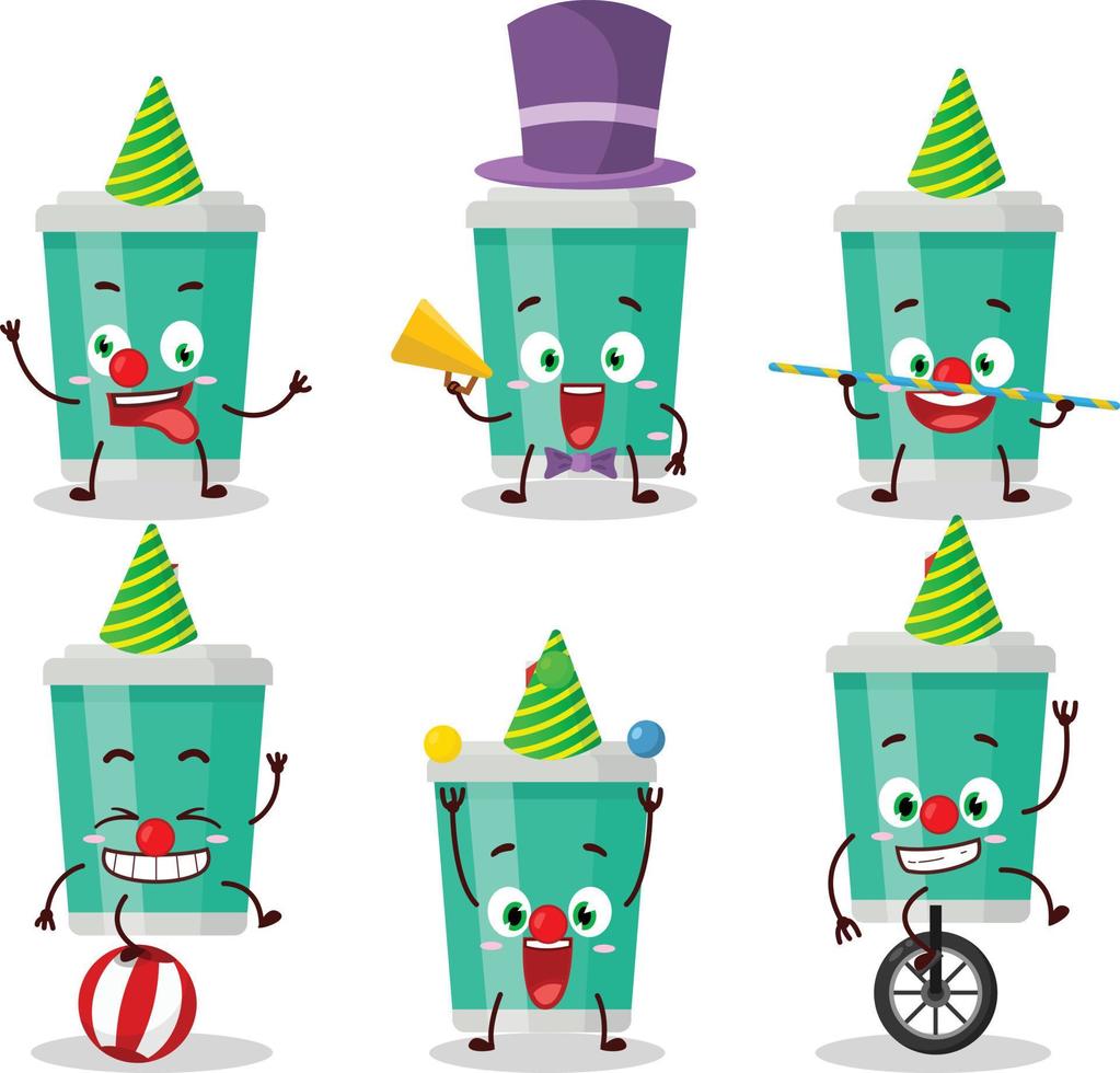 dibujos animados personaje de soda botella con varios circo muestra vector