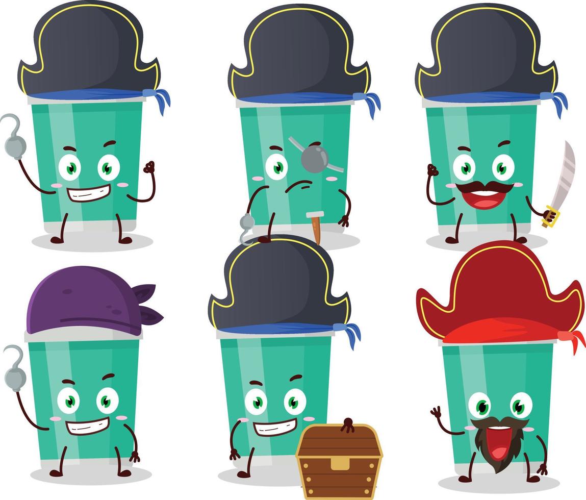 Cartoon character of soda bottle with various pirates emoticons vector