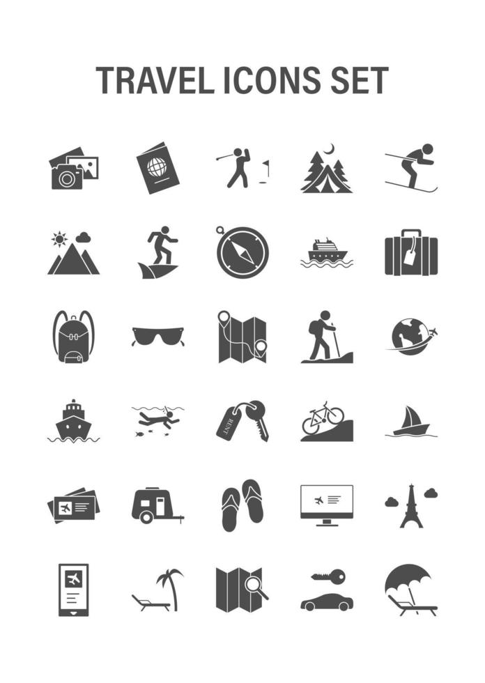 Travel and vacation icon set. Vector illustration.