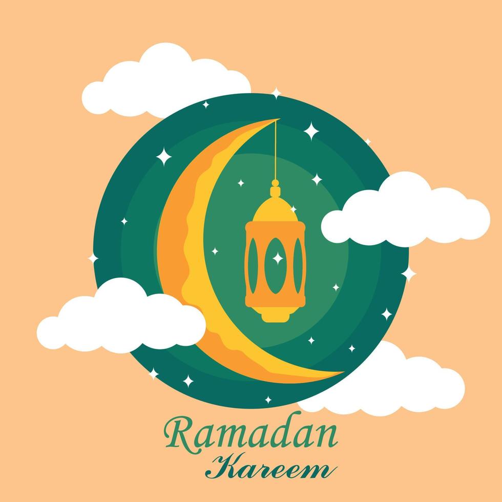 vector flat ramadan background with cloud lantern and stars