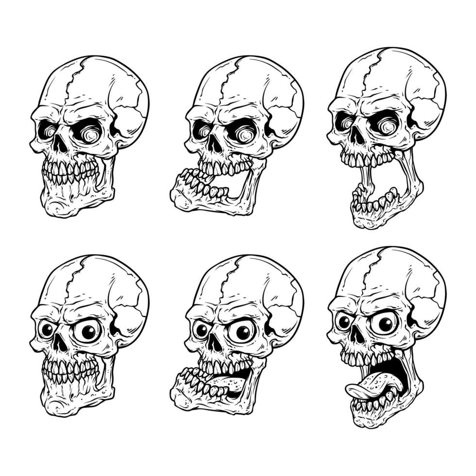 Skull vector set in black and white colors