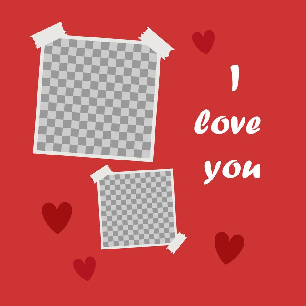 I love you, Cute poster with space for your text and the words I love you on a background of hearts. Cover for photo album or photo frame. Vector cartoon close-up illustration. I love you on