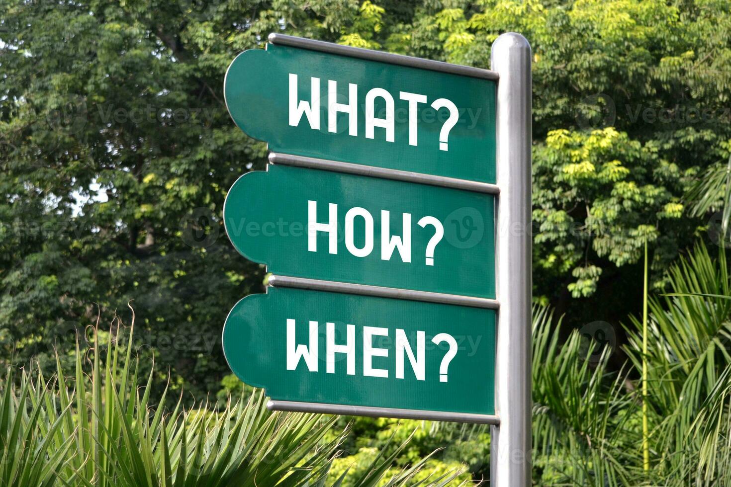 What, How, When Questions - Green Metal Signpost photo