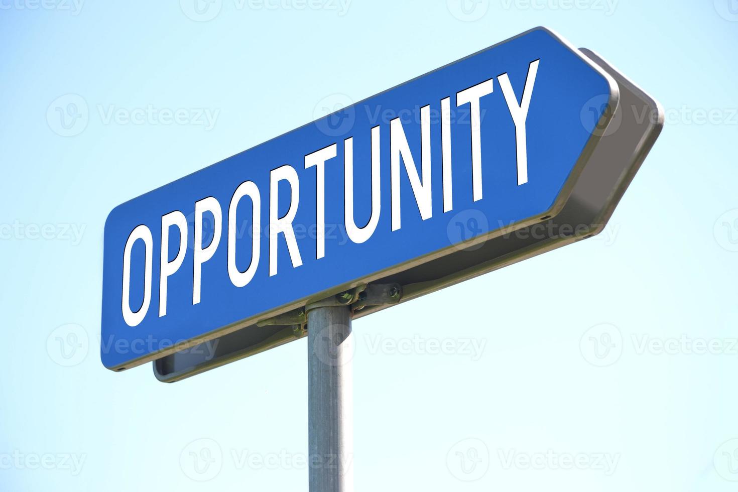 Opportunity - Blue Metal Signpost and Sky in Background photo