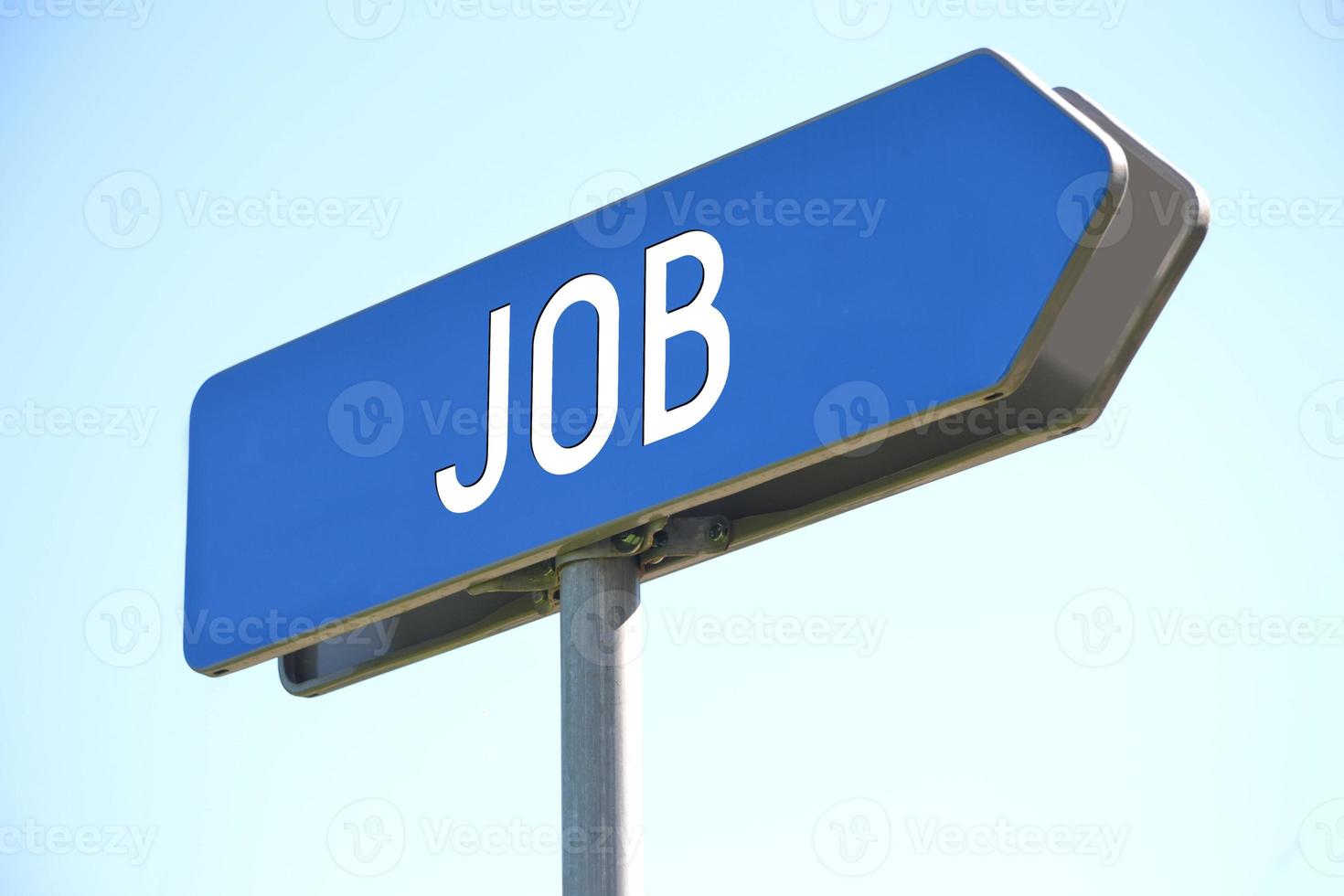 Job - Blue Metal Signpost and Sky in Background photo