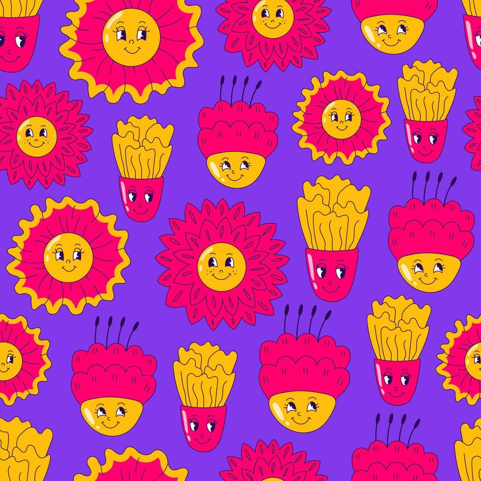 Vibrant seamless pattern with flower face vector