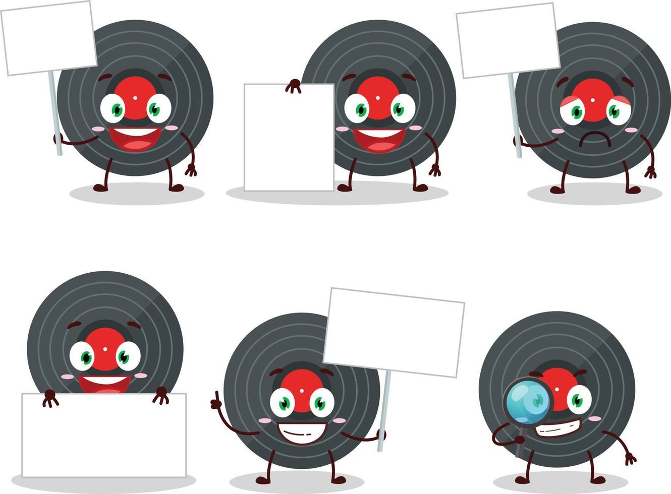 Vynil record cartoon character bring information board vector