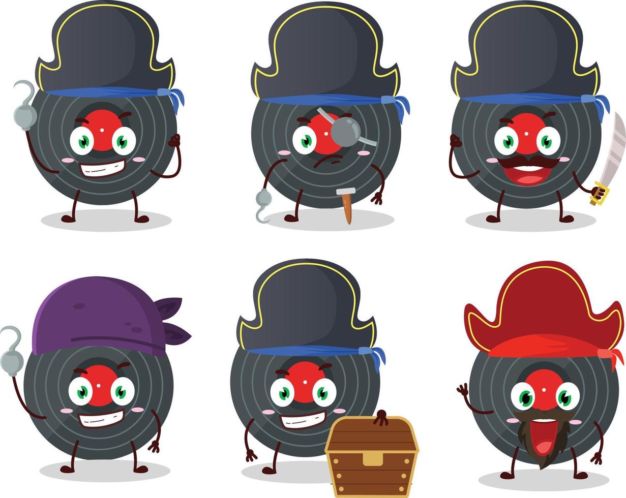 Cartoon character of vynil record with various pirates emoticons vector