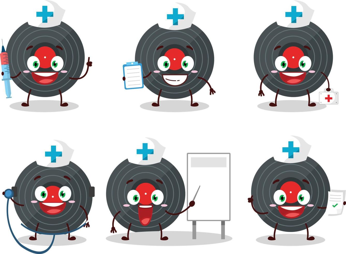 Doctor profession emoticon with vynil record cartoon character vector