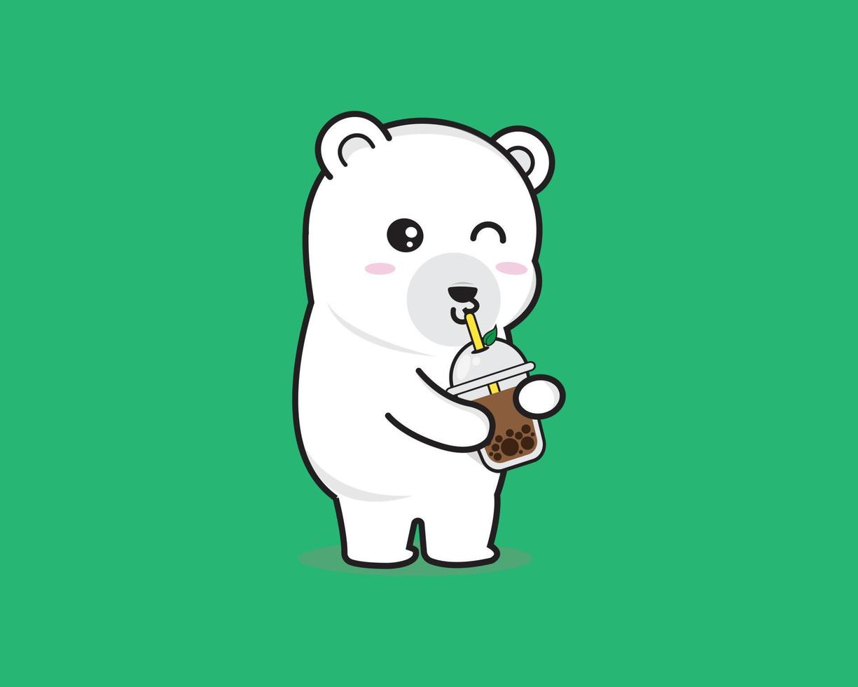 polar osos linda bebida boba vector diseño