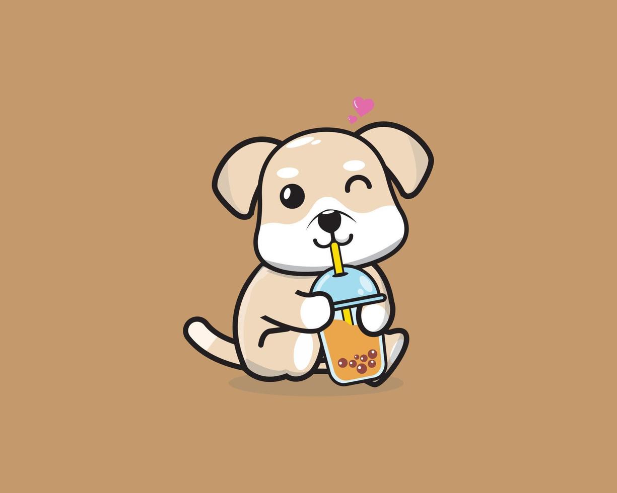 dog cute drink boba vector design