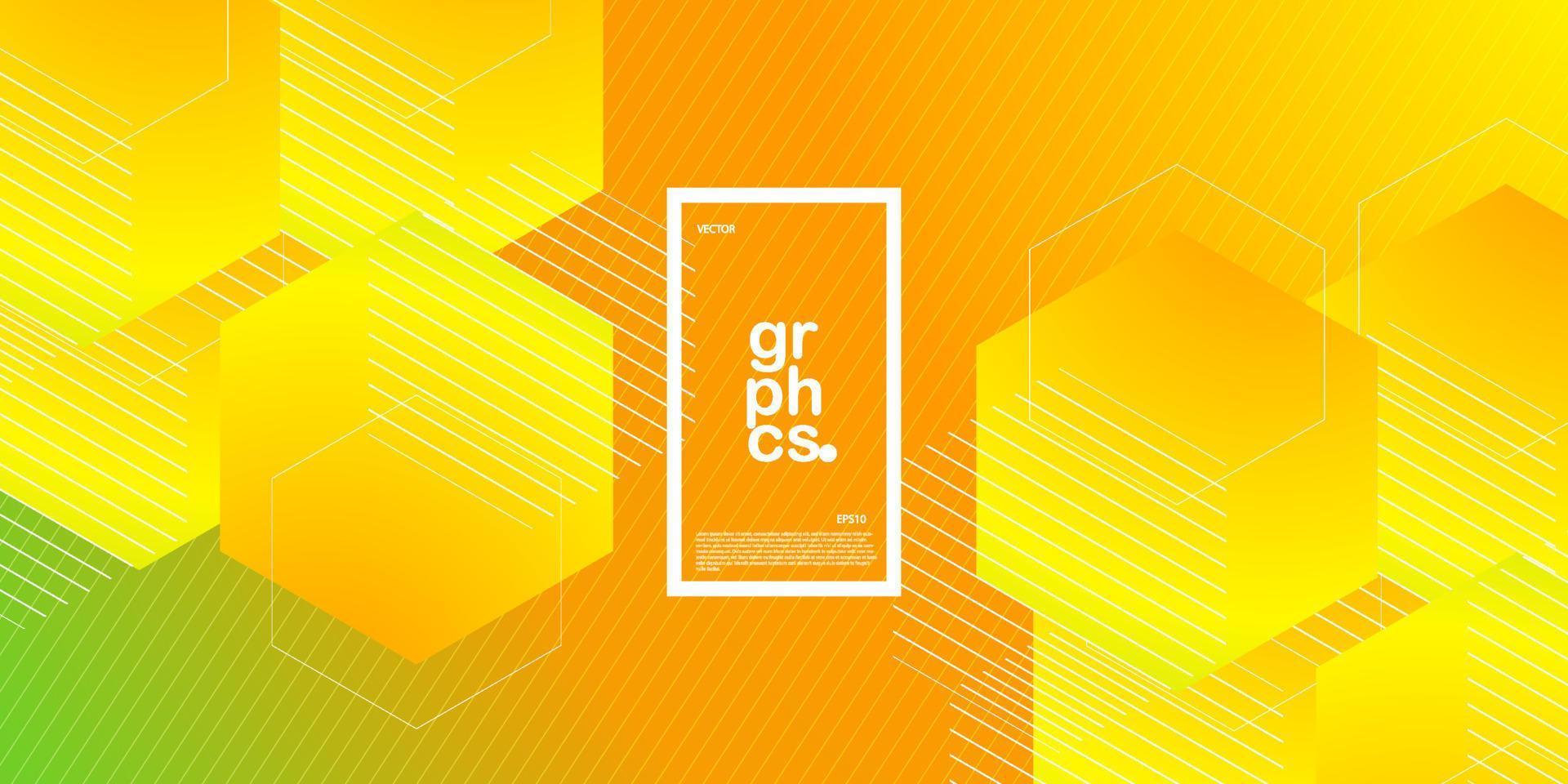 Bright orange and green gradient abstract background of the molecules. The hexagonal structure shapes. Presentation studies. The molecular structure of the hexagonal lattice.Eps10 vector