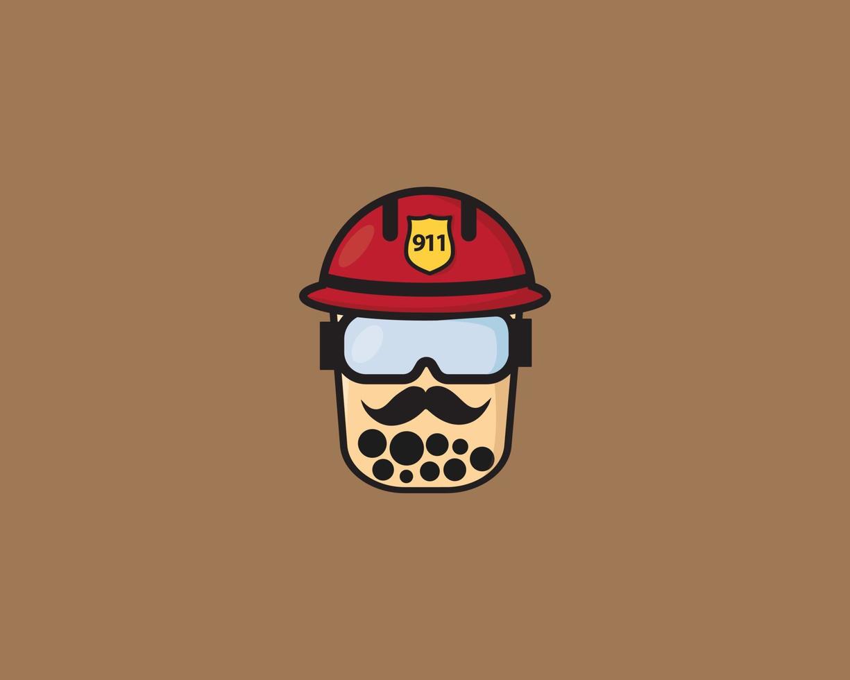 boba cute firefighter vector icon design