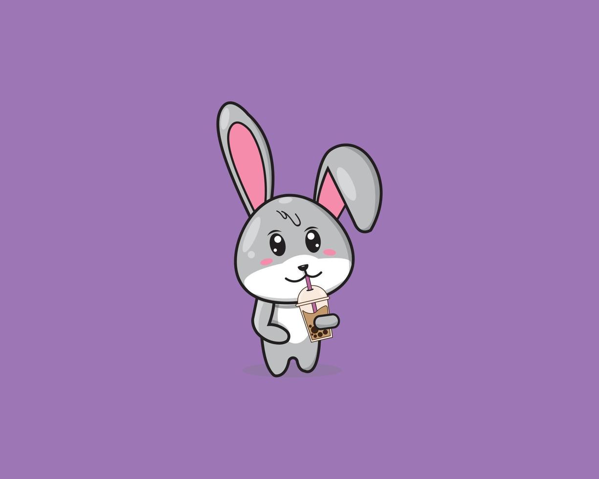 rabbit cute drink boba vector design