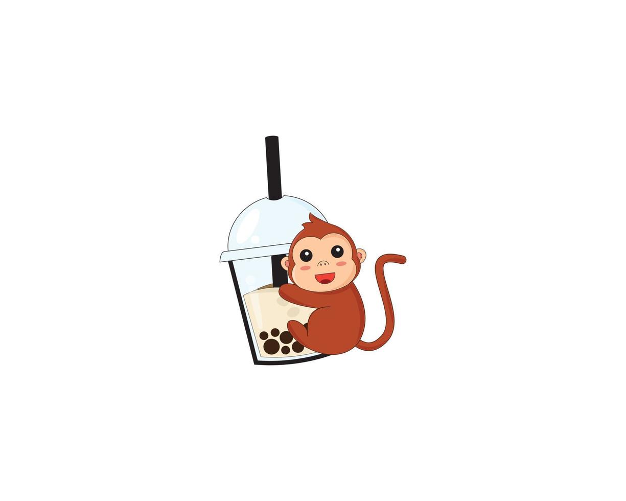 monkey cute drink boba vector design