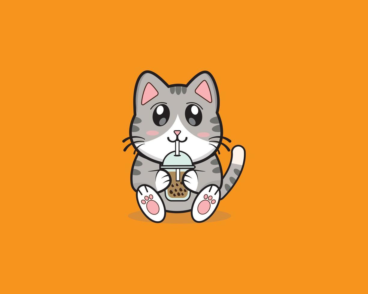 gato linda bebida boba vector diseño