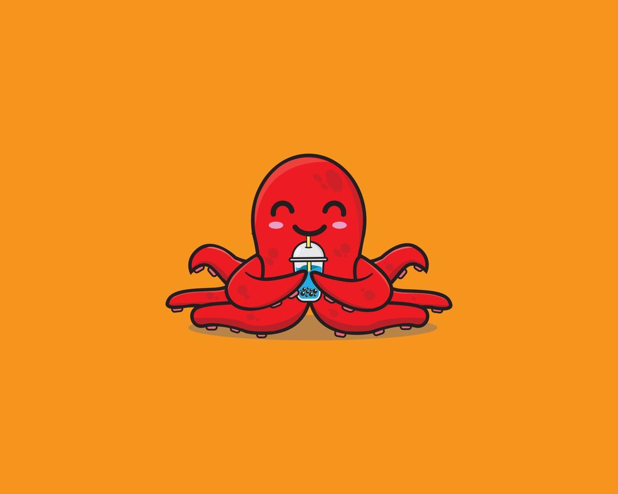 octopus cute drink boba vector design