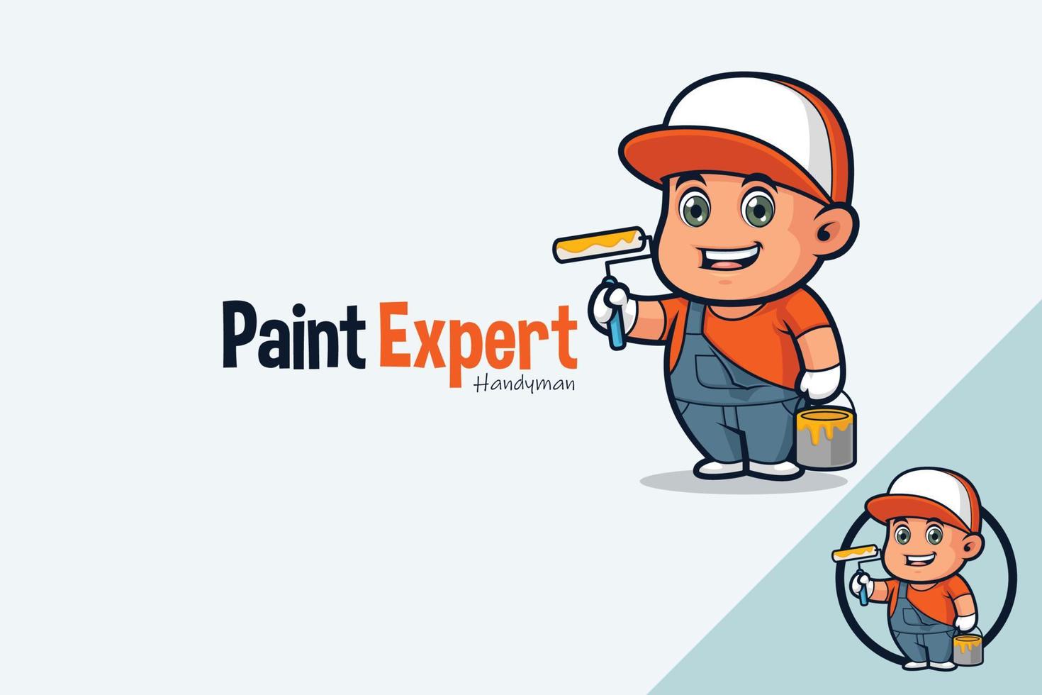Cute Home Painter Holding a Paint Roller and a Bucket of Paint vector