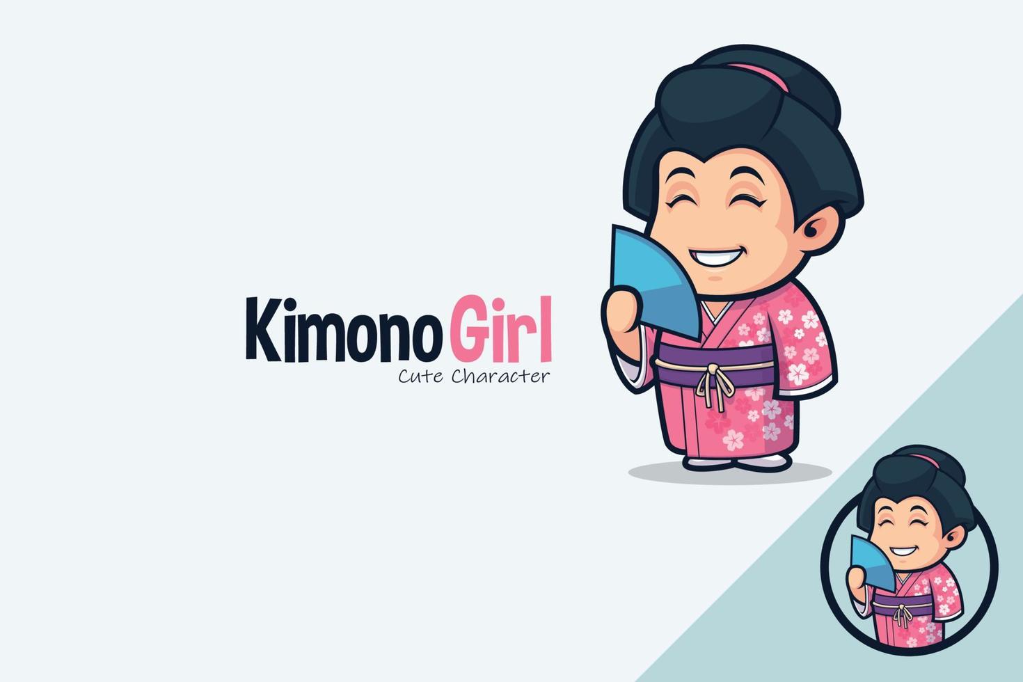 Cute Japanese Girl In Traditional Kimono vector