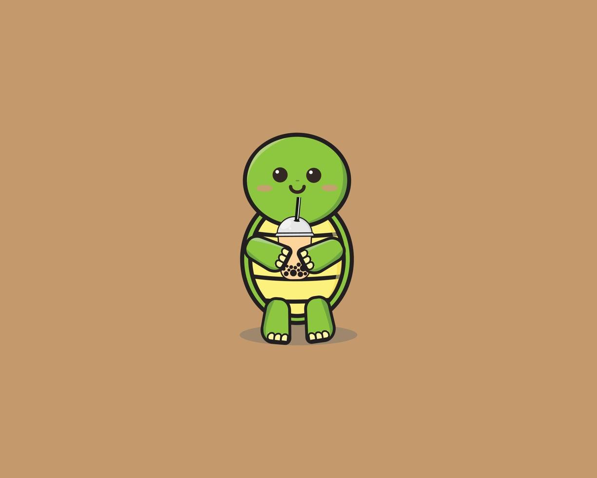 turtle cute drink boba vector design